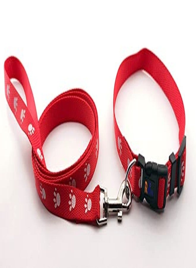 Pups&Pets Dog Printed Collar and Leash Set 15 MM- Adjustable Nylon Collar with Bell for Small and Medium Dogs, Collar and Leash Set for Puppies, Dog & Cat (Red, Pattern-1) - Image 1